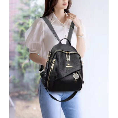 Mochila Mujer Eco Cuero Urbana Bolso Dama Antirrobo Negro Negro Liso