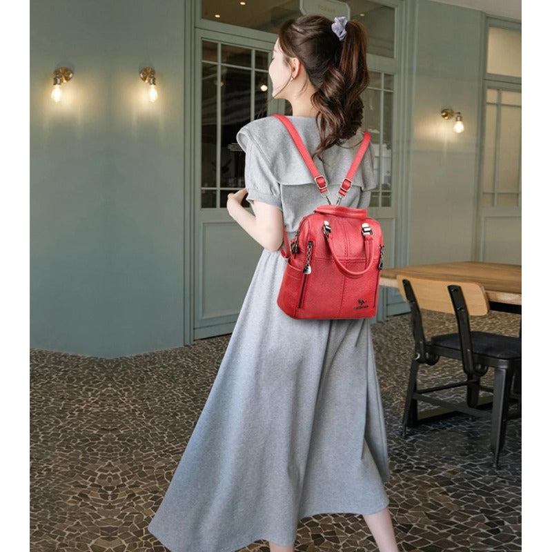 Mochila Cuerina Dama Bolso De Hombro Mujer Multifunción C4