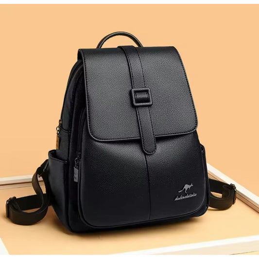 Mochila Mujer Eco Cuero Grande Moda Casual Urbana Dama Negro Liso