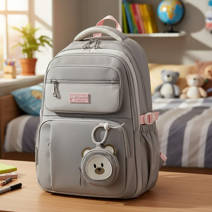 Mochila Escolar Liceal Unisex Grande Impermeable Para Viaje Gris Liso