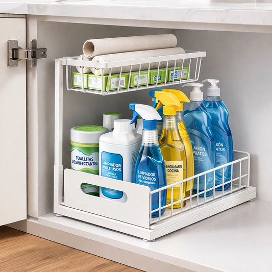 Organizador De Cocina Bajo Mesada Deslizante Multiuso Baño Blanco