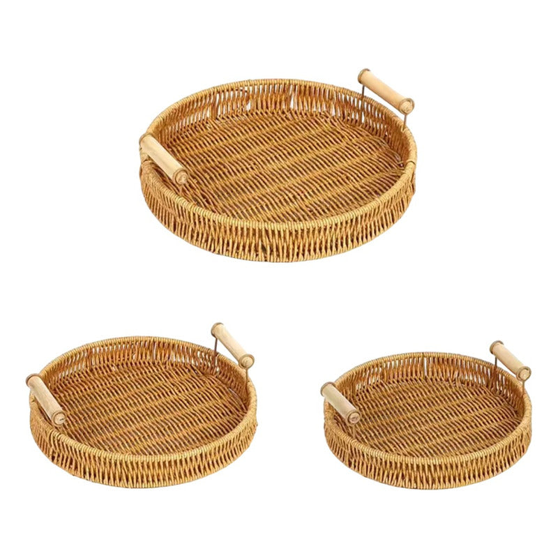 Canastos De Mimbre Set X3 Organizador Cestos Redondos Simil Mimbre