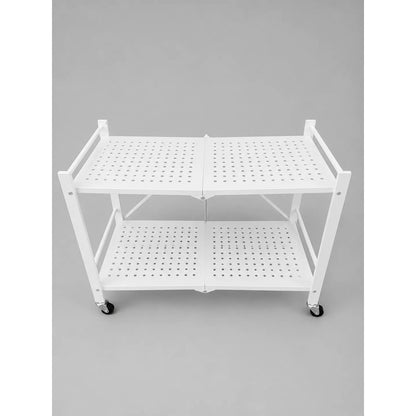 Estantería Metálica 2 Niveles Plegable Con Ruedas Resistente Blanco