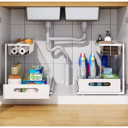 Organizador De Cocina Bajo Mesada Deslizante Multiuso Baño Blanco