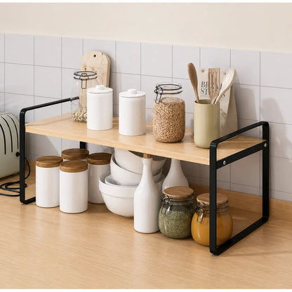 Estante Organizador De Cocina Resistente Para El Hogar Negro Y Madera