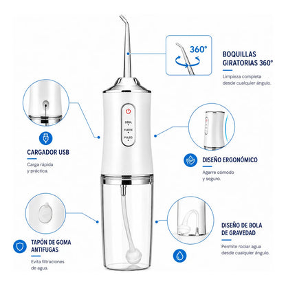 Irrigador Bucal Portátil Limpieza Dental Recargable 4 En 1 Blanco