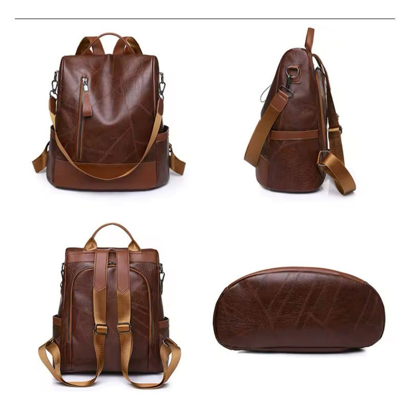 Mochila Mujer Eco Cuero Antirrobo Grande Moda Casual Urbana