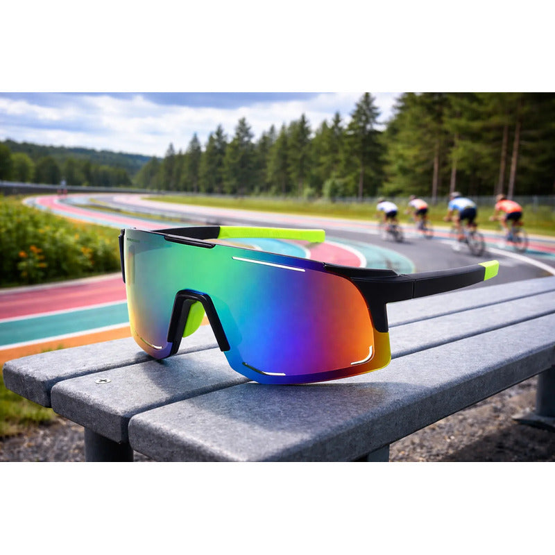 Lentes De Ciclismo Deporte Polarizados Protección Uv Unisex  Tornasolado Verde Y Negro