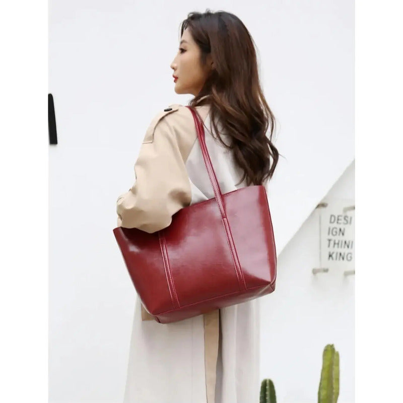 Set De Cartera X4 Bolso Monedero Billetera Eco Cuero Dama 1 Rojo Lisa