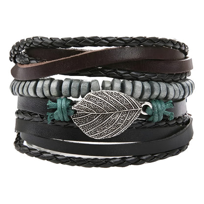 Pulsera De Cuero Sintético 5 En 1 Hoja Moda Unisex Urbano Hoja 10 Cm 18 Cm