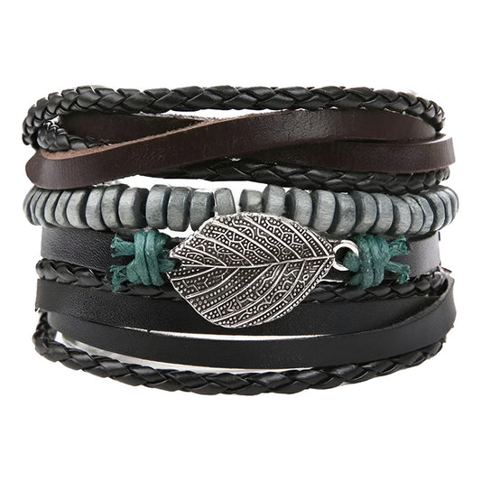 Pulsera De Cuero Sintético 5 En 1 Hoja Moda Unisex Urbano Hoja 10 Cm 18 Cm