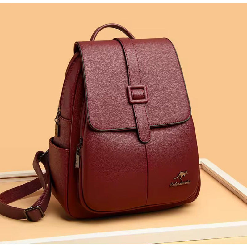 Mochila Para Mujer De Eco Cuero Grande Casual Urbana Dama Bordó Liso