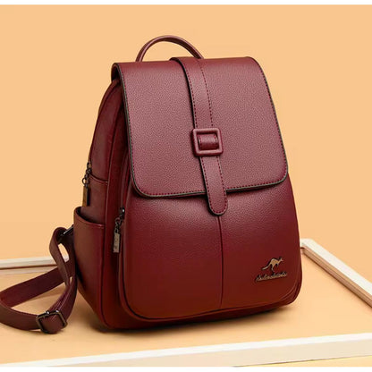 Mochila Para Mujer De Eco Cuero Grande Casual Urbana Dama Bordó Liso