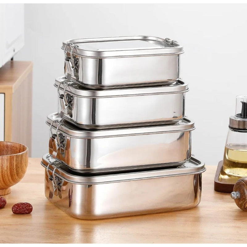 Recipiente Vianda Acero Inoxidable Contenedor Hermético Med Plateado