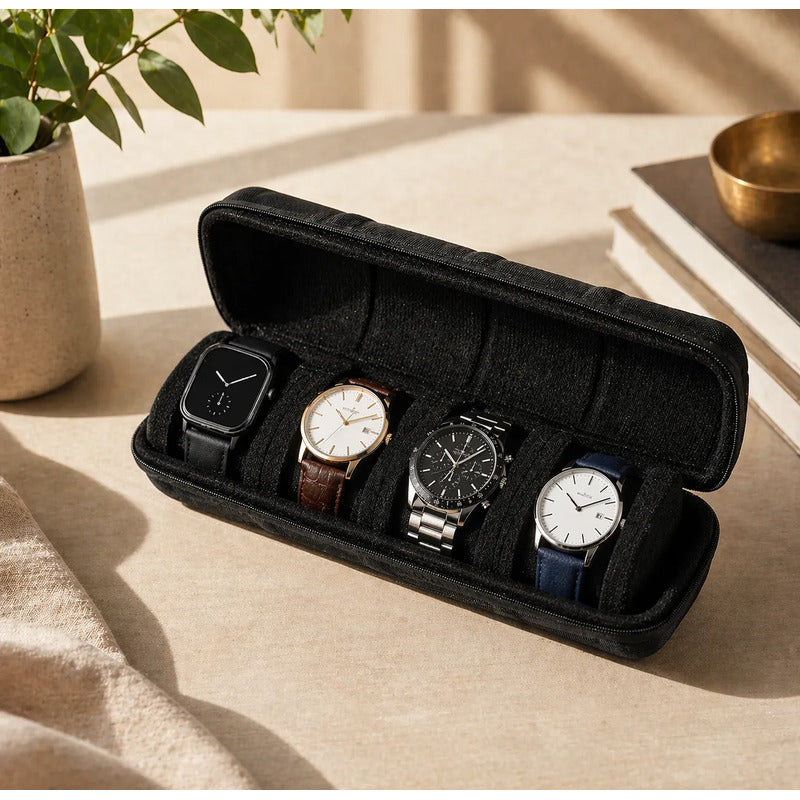 Estuche Organizador Relojes 4 Divisiones Rígido Negro Modern Negro