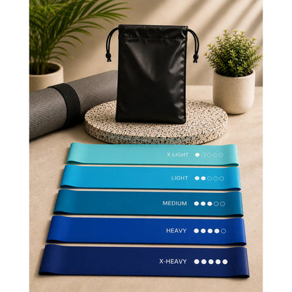 Set 5 Bandas Elásticas De Resistencia Fitness Con Bolso Azul
