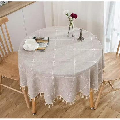 Mantel De Lino Y Algodón Redondo 150cm Nórdico Elegante Moda Gris