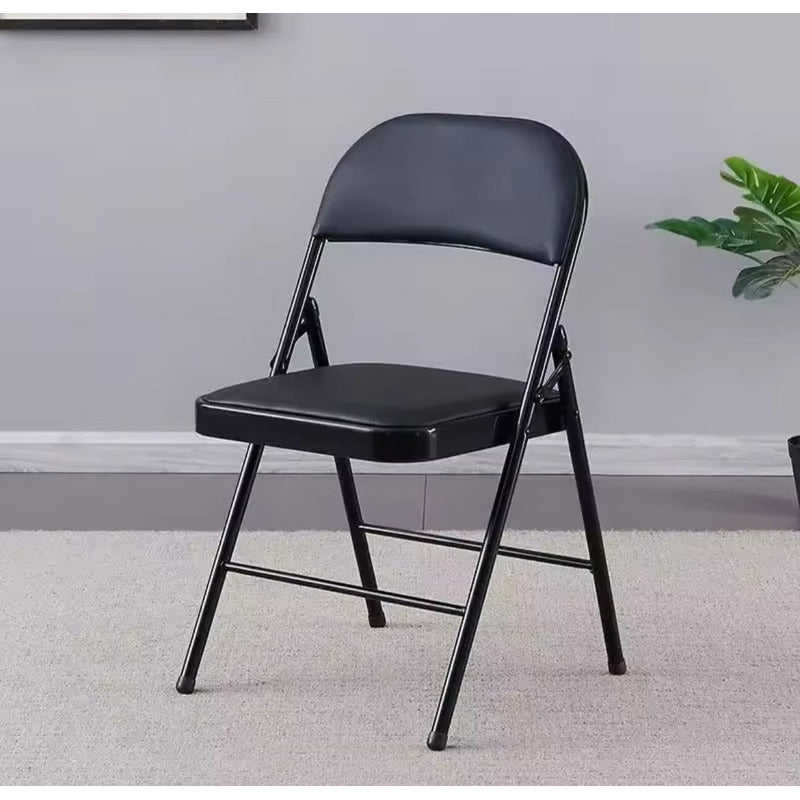 Silla Plegable De Acero Acolchonada Eco Cuero Resistente Negro