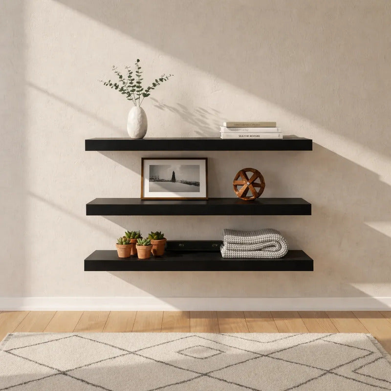 Estante Flotante De Madera Repisa X2 Und Decoracion Pared Negro