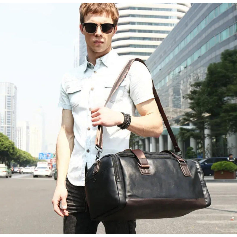 Bolso De Mano Eco Cuero Viaje Entrenamiento Hombre Moda Negro Lisa