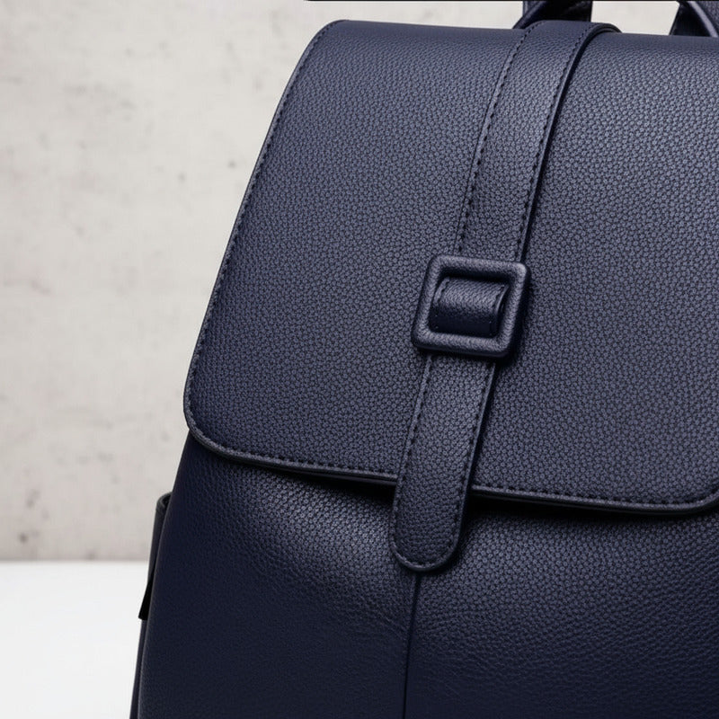 Mochila Para Mujer De Eco Cuero Grande Casual Urbana Dama Azul Liso