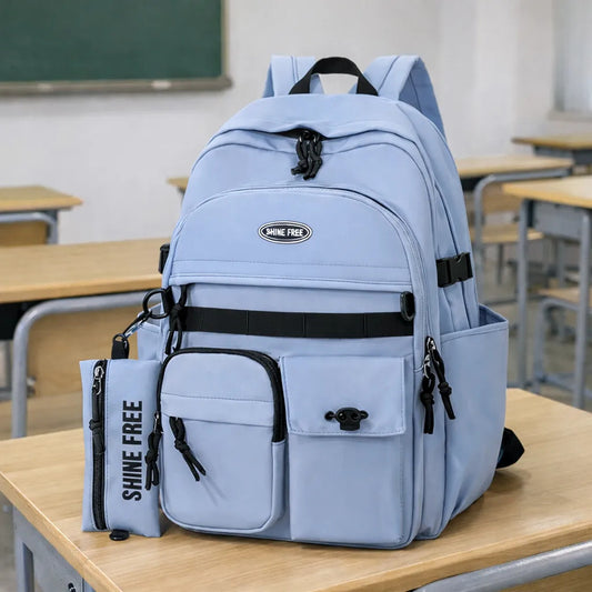 Mochila Escolar Liceal Facultad Urbana Impermeable Moderna Celeste Liso