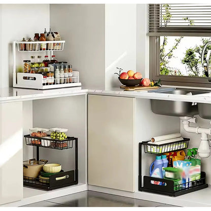 Organizador De Cocina Bajo Mesada Deslizante Multiuso Baño Negro
