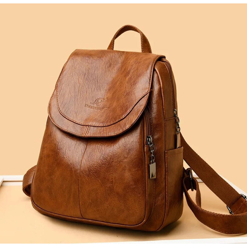 Mochila Dama Bolso Mujer Cuerina Eco Cuero Bolsillo Solapac3
