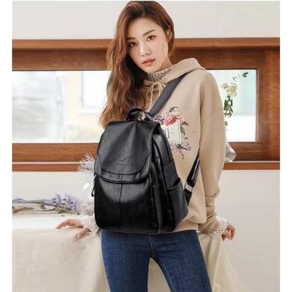 Mochila Dama Bolso Mujer Cuerina Eco Cuero Bolsillo Solapac3