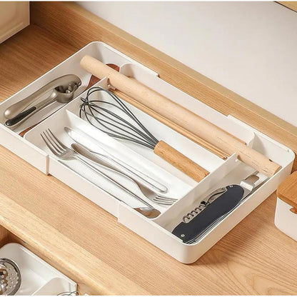 Organizador Separador De Cubiertos Para Cajón Extensible  Blanco