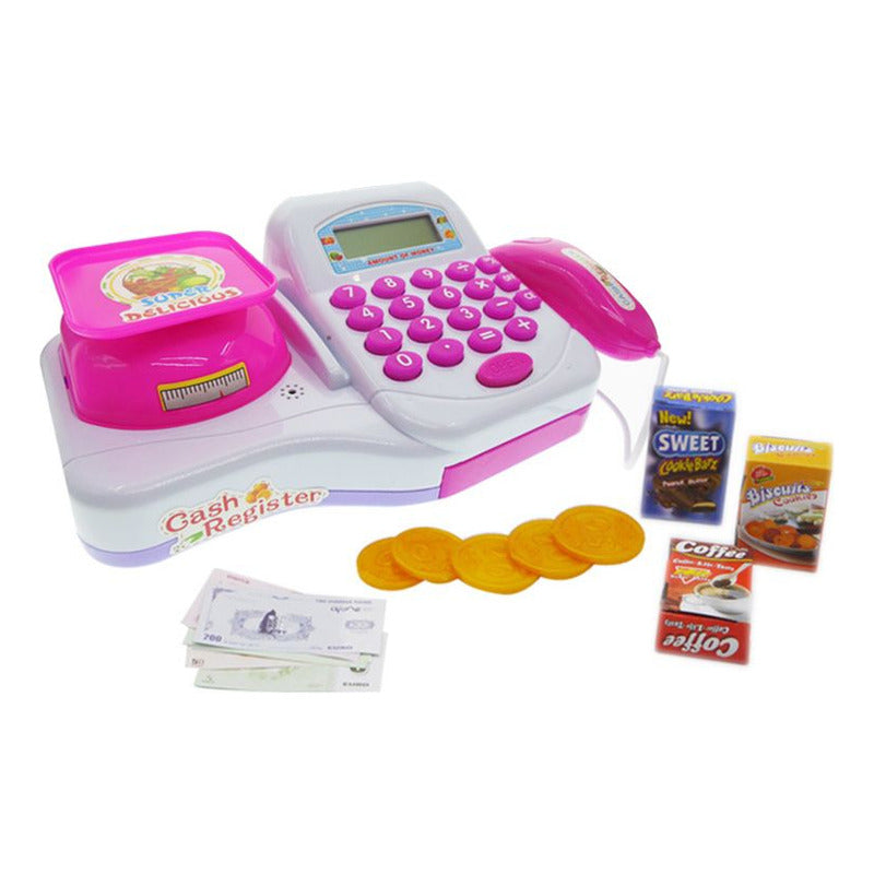 Juguete Carrito De Compras Caja Registradora Infantil Juego Blanco Y Rosa