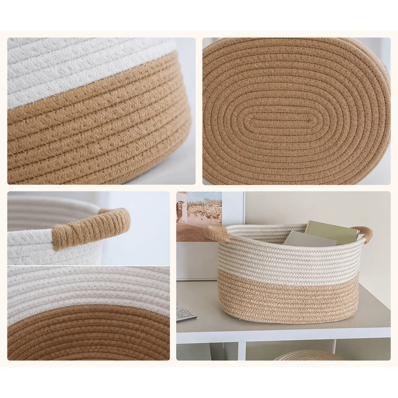 Cesto Organizador De Casa Grande Canasto Cuerda De Algodón Beige