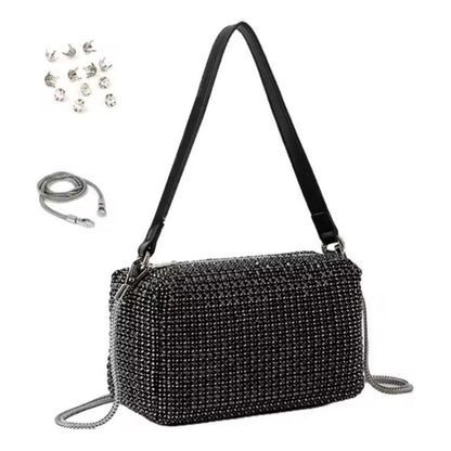 Cartera De Mano Brillos Negra Elegante Fiesta Mujer Noche Dorado