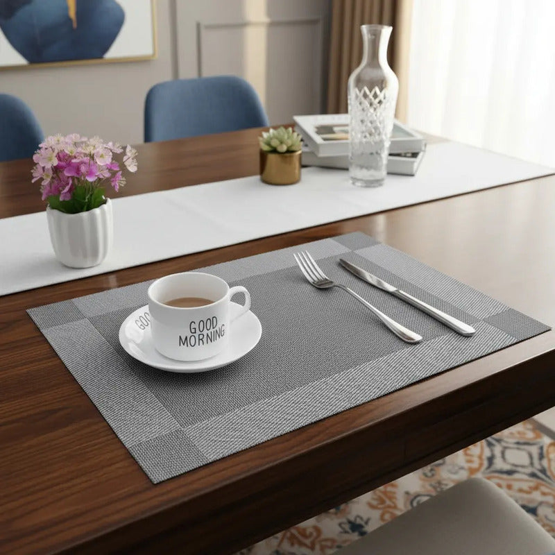 Mantel X4 Und Individual Mesa 45x30cm Antideslizante Plateado Lisa