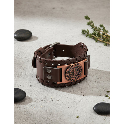 Pulsera De Eco Cuero Modelo Enchapado Vikingo Para Hombre