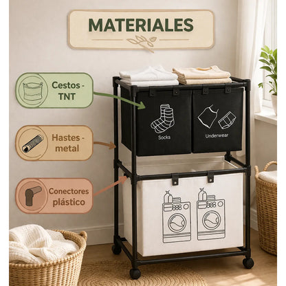 Organizador De Lavandería De 2 Niveles Cestos De Ropa Sucia Negro