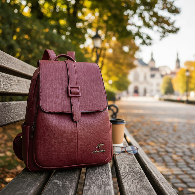 Mochila Para Mujer De Eco Cuero Grande Casual Urbana Dama Bordó Liso