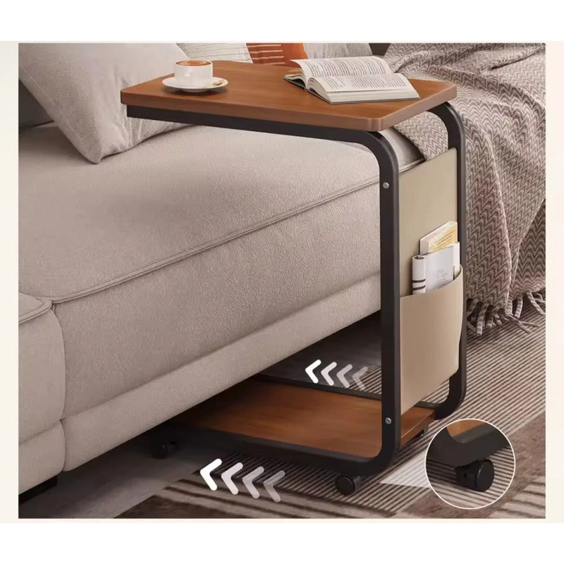 Mesa Auxiliar De Arrime Con Ruedas Para Sofá Cama Madera