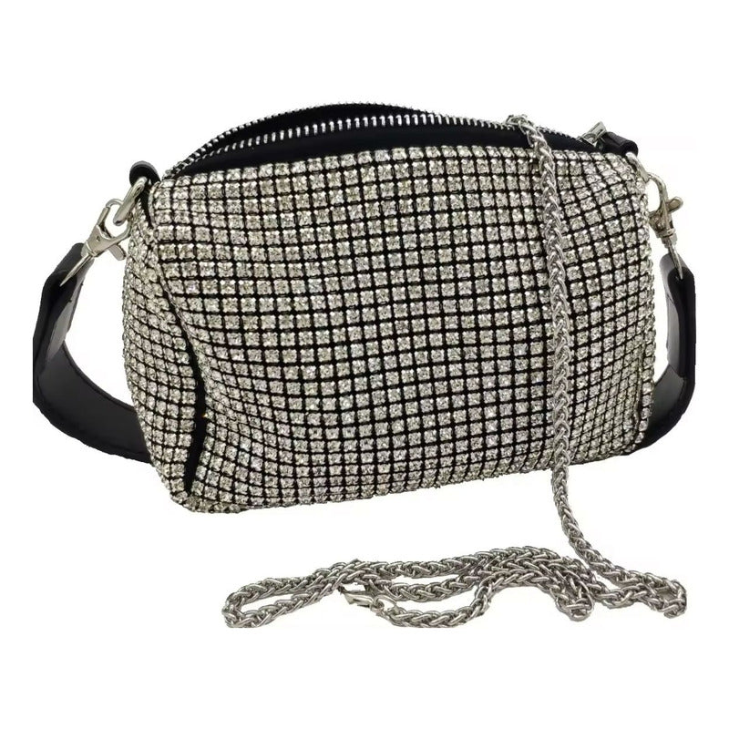 Cartera De Mano Brillos Negra Elegante Fiesta Mujer Noche Dorado