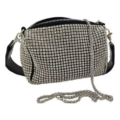 Cartera De Mano Brillos Negra Elegante Fiesta Mujer Noche Dorado