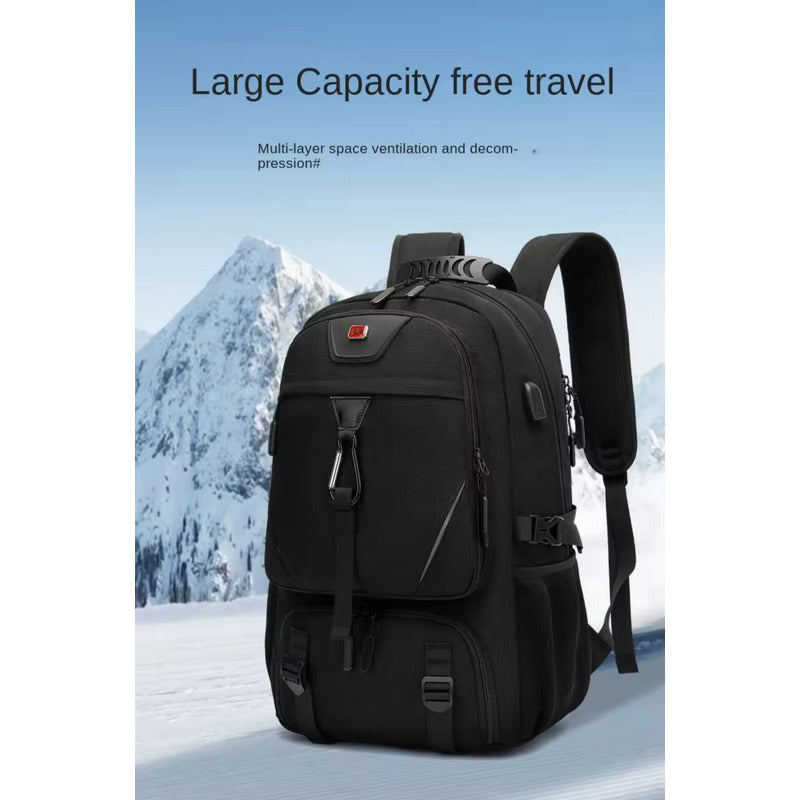 Mochila De Viaje Y Trabajo Impermeable Expandible 45l Negra Negro Liso