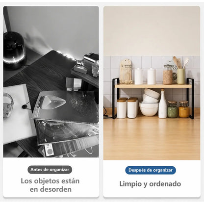 Estante Organizador De Cocina Resistente Para El Hogar Negro Y Madera