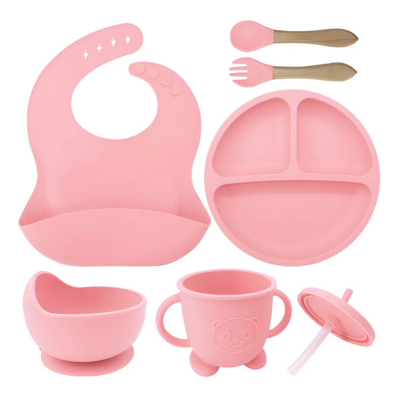 Set De Alimentación Bebe Vajilla De Silicona Varios Colores Rosa