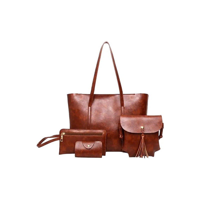 Set De Cartera X4 Bolso Monedero Billetera Eco Cuero Dama 1