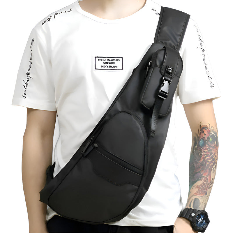 Mochila Cruzada Eco Cuero Impermeable Bandolera Pecho 1 Tira Negro Liso