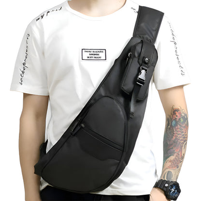 Mochila Cruzada Eco Cuero Impermeable Bandolera Pecho 1 Tira Negro Liso