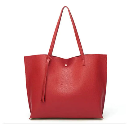 Cartera Mujer Bolso Dama Grande De Mano Cuerina Eco Cuero 1 Rojo Lisa
