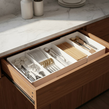 Organizador Separador De Cubiertos Para Cajón Extensible  Blanco