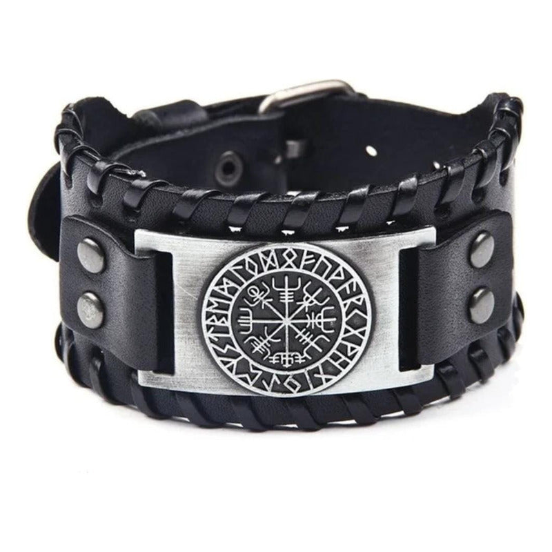 Pulsera De Eco Cuero Modelo Enchapado Vikingo Para Hombre