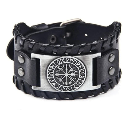 Pulsera De Eco Cuero Modelo Enchapado Vikingo Para Hombre